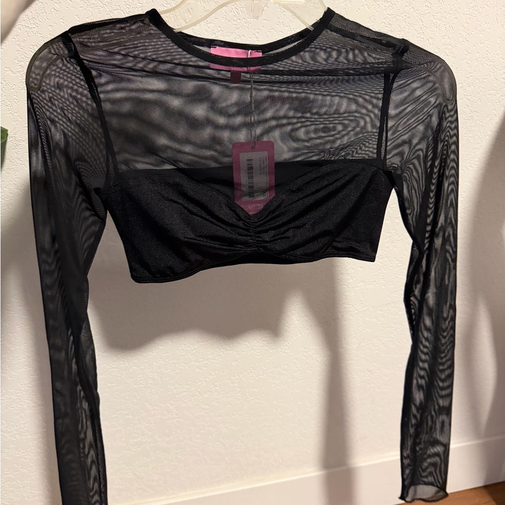 Edikted Black Sheer Long Sleeve Crop Top